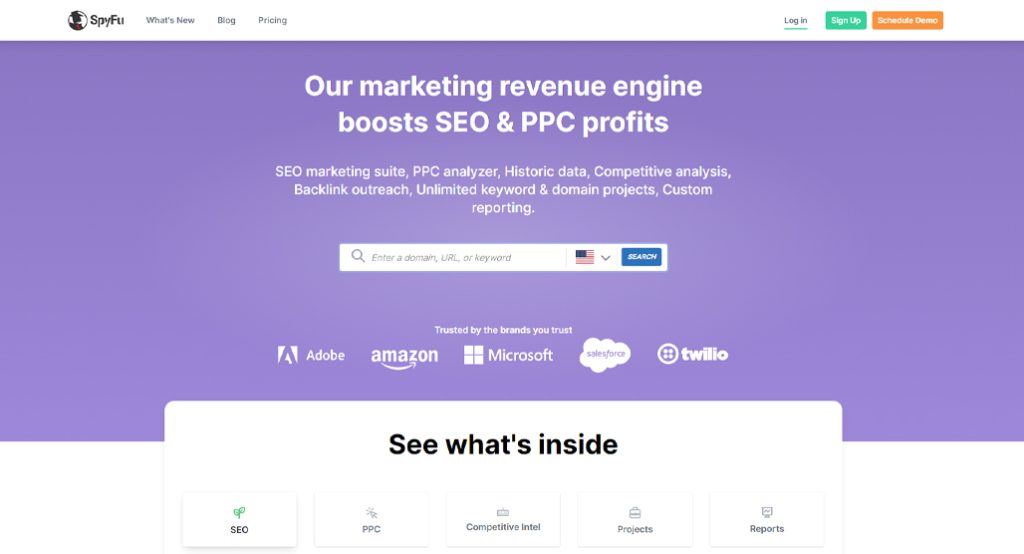 SpyFu competitor keyword research dashboard interface