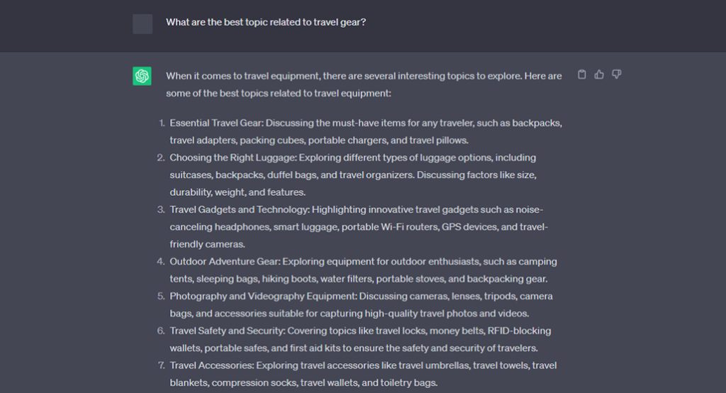 ChatGPT generating blog topic ideas on screen
