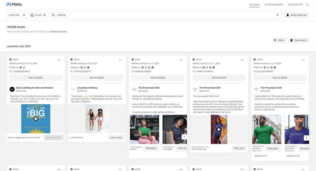 Facebook ads interface showing trending products