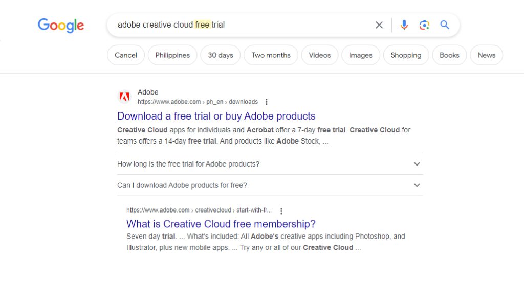 Search results filtered by negative keywords