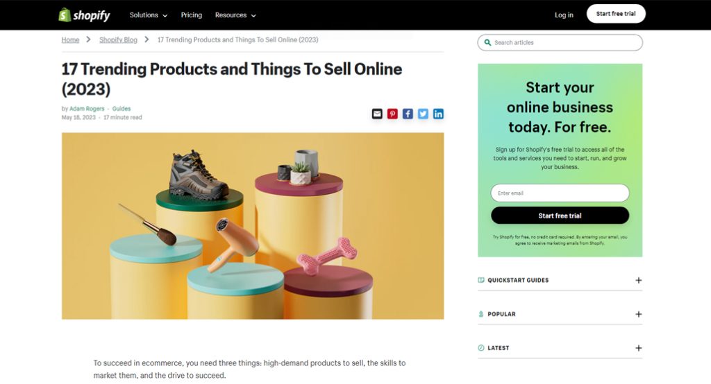 Shopify trending products list screenshot