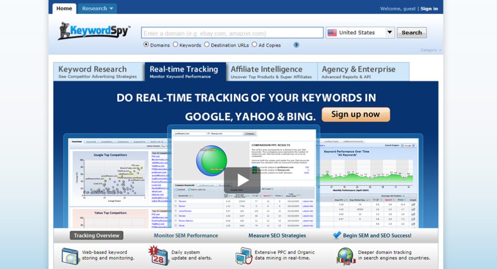 KeywordSpy competitive keyword research dashboard interface