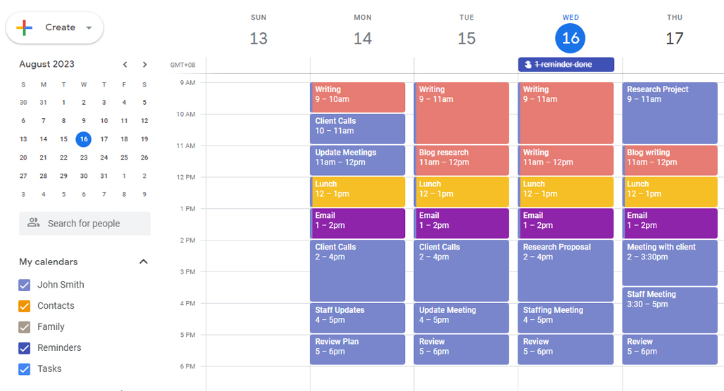 Daily planner with scheduled time blocks