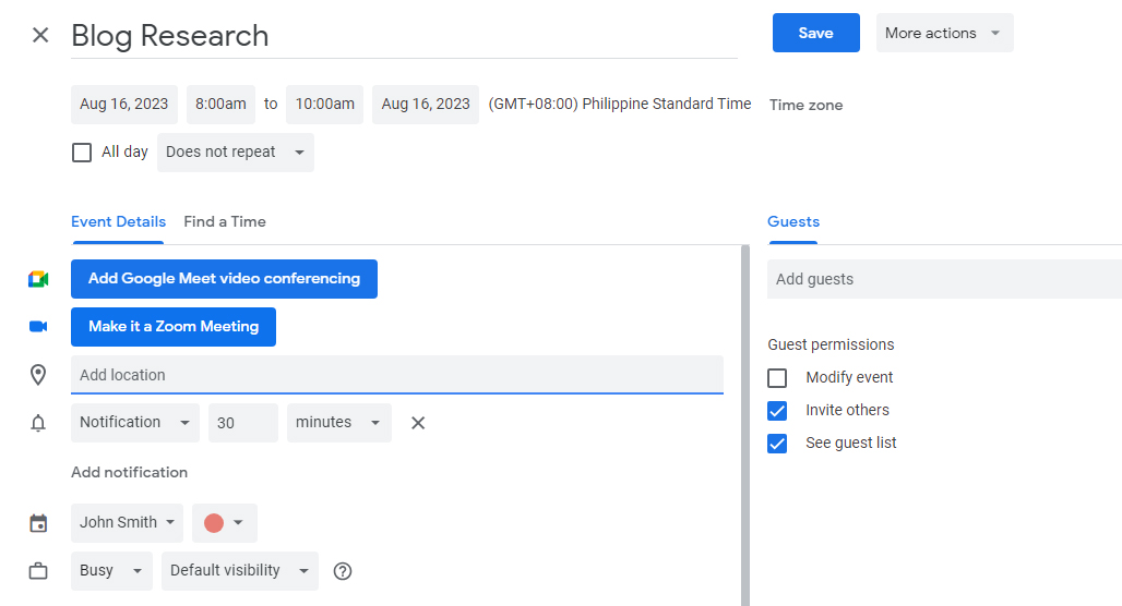 Daily blogging schedule organized by time blocks