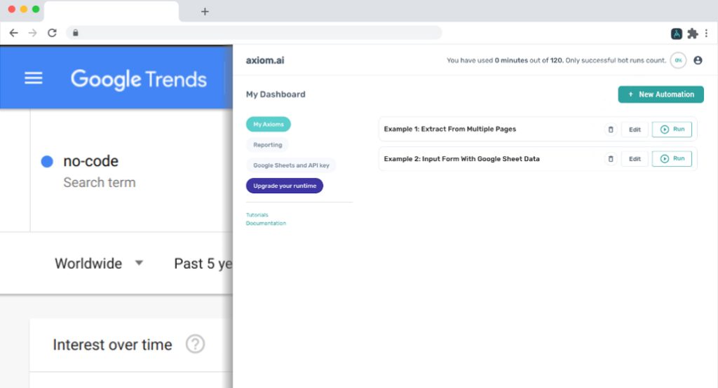 Browser bot automating Google Trends data scraping