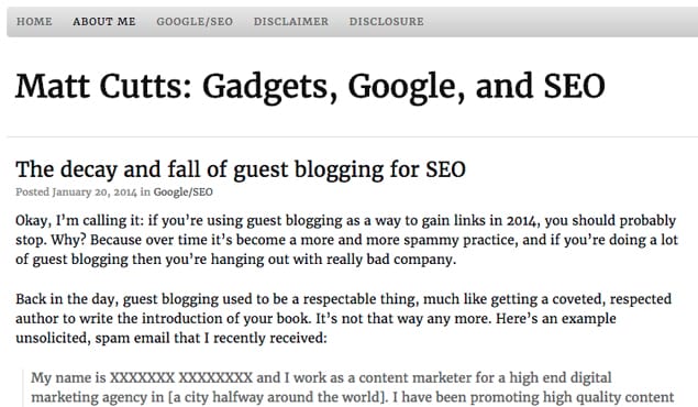Matt Cutts discussing guest blogging statistics