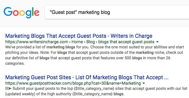 List of guest blogging search operators