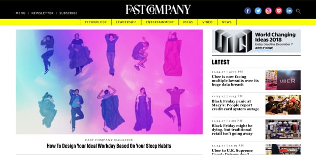 Fast Company magazine website homepage screen