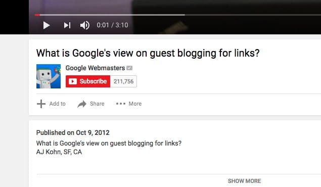 Matt Cutts discussing guest blogging statistics