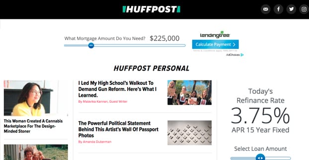 Huffington Post website homepage on screen