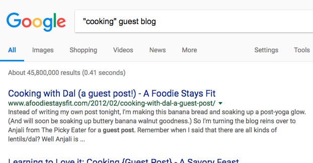 List of guest blogging search operators