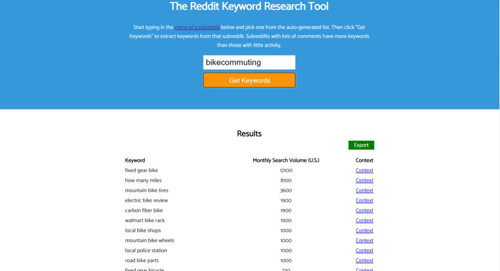 Keyworddit Reddit keyword research tool interface