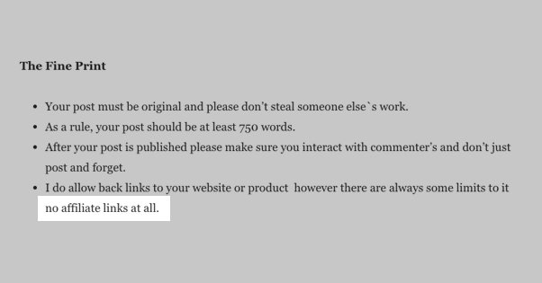 Affiliate links in guest post content