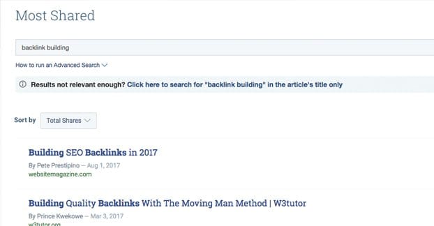 BuzzSumo dashboard showing content search results