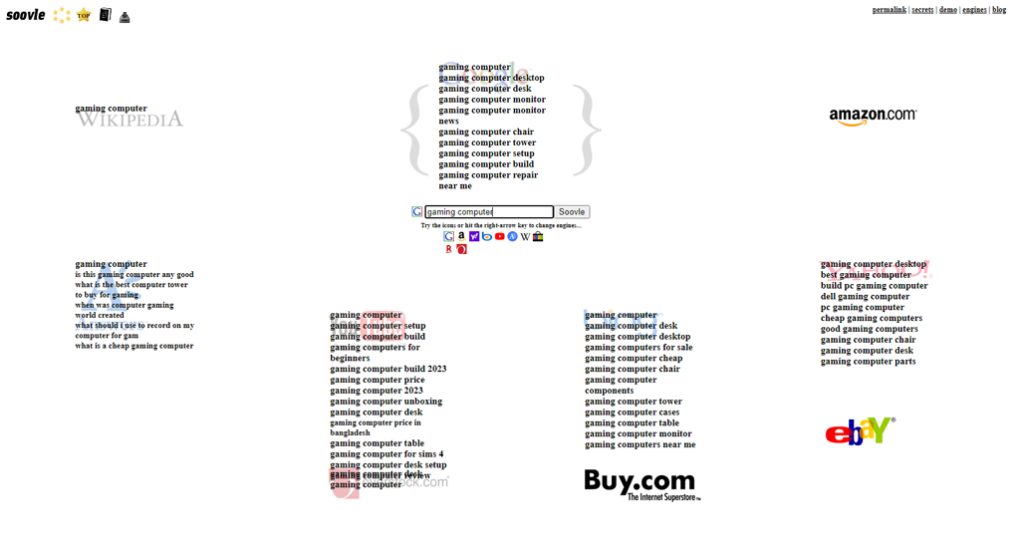 Soovle keyword research tool interface screenshot