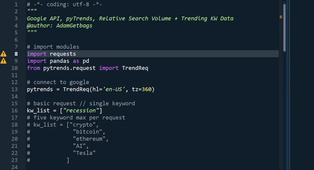 Pytrends library Python code example