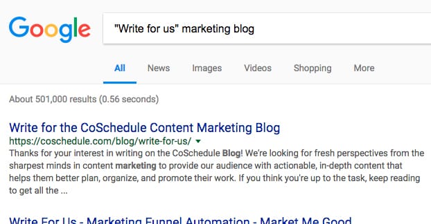 List of guest blogging search operators