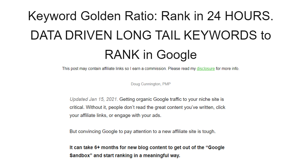SEO keyword golden ratio analysis chart