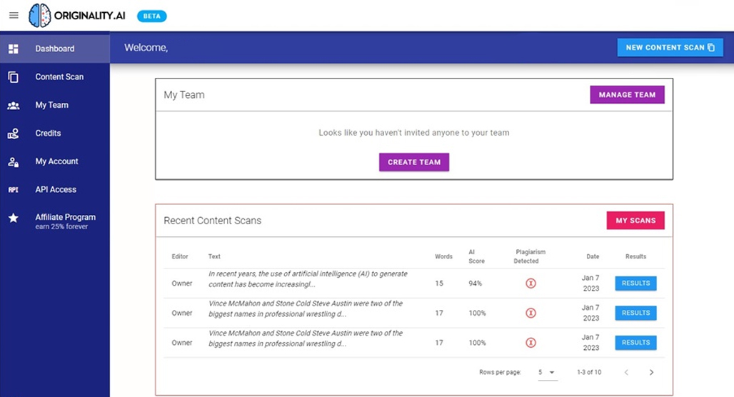 AI detector tools comparison chart interface