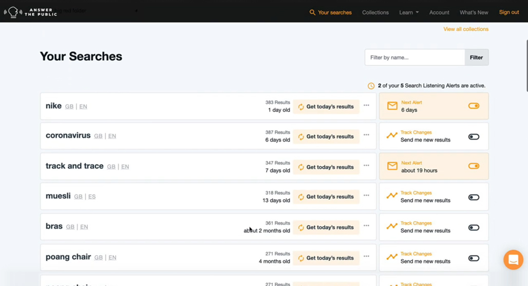 Answer the Public keyword research tool interface