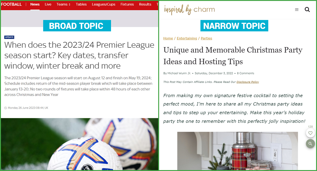Narrow and broad seasonal topic comparison chart