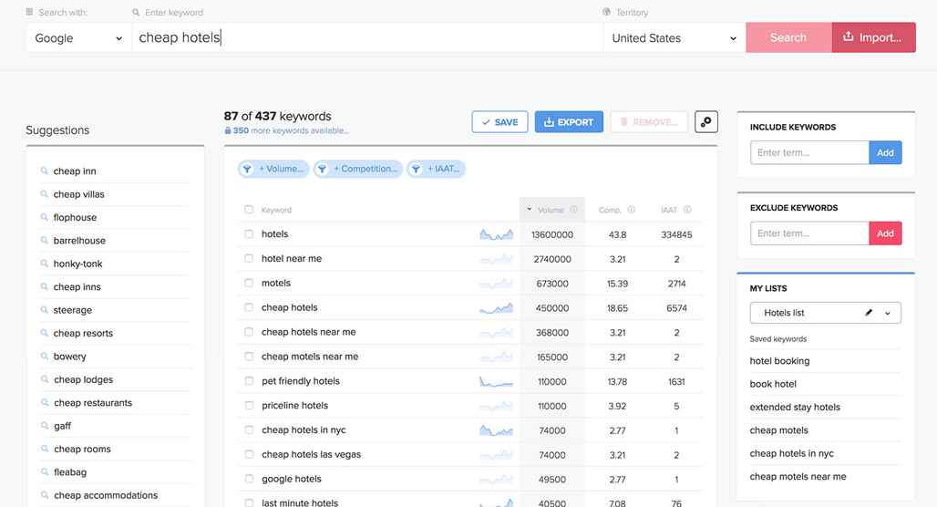 Wordtracker keyword research tool interface