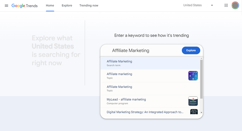 Google Trends keyword research dashboard screenshot
