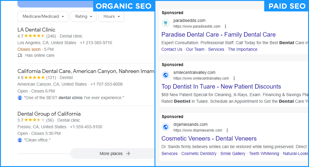 Organic versus paid search results comparison