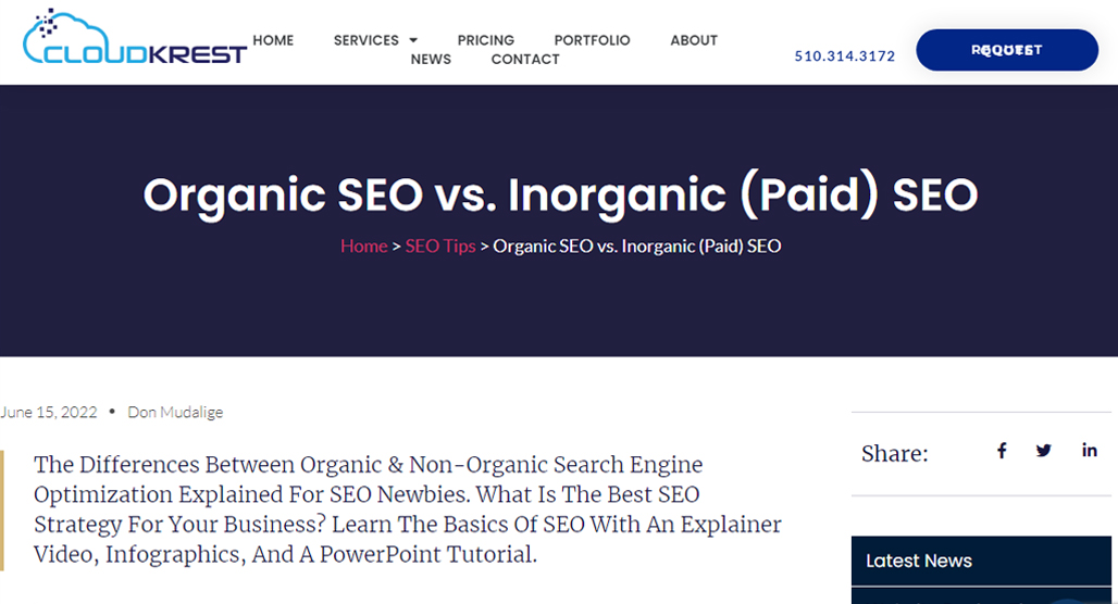 Two axes diagram showing organic SEO concept