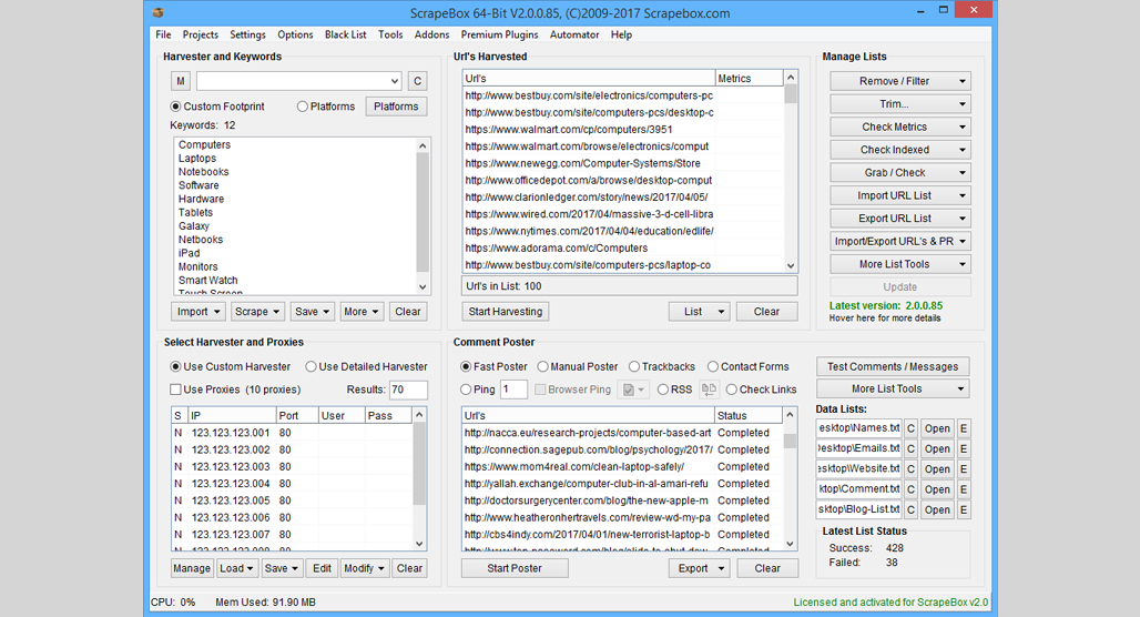 Scrapebox desktop software interface screenshot