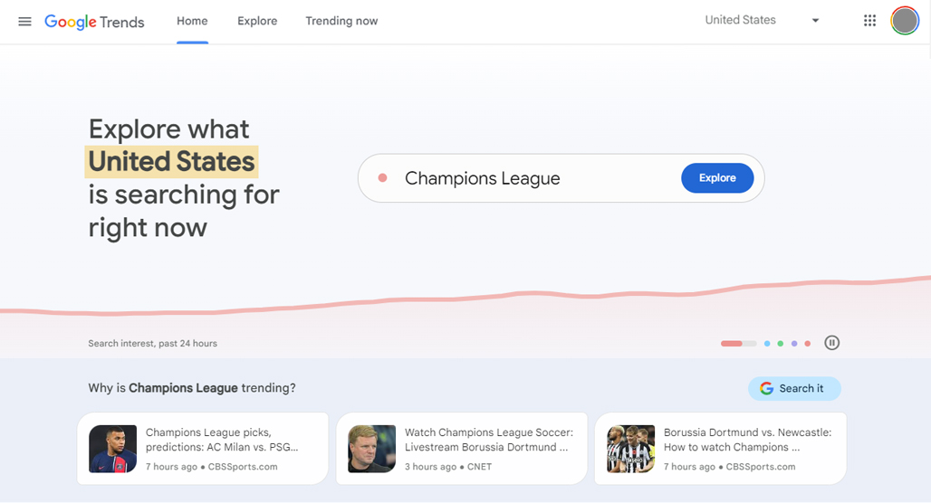 Google Trends keyword search results interface