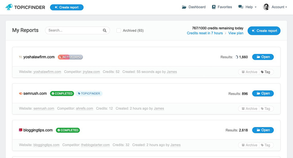 Topicfinder content marketing keyword research tool