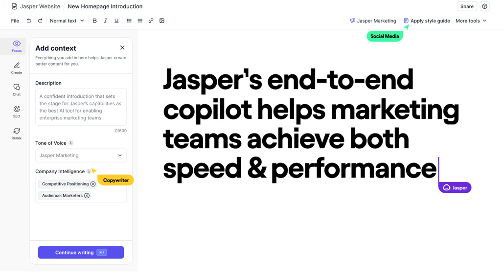 Jasper AI writing assistant interface screenshot