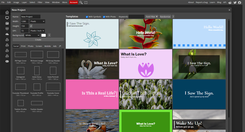 Photopea cloud-based image editing interface screenshot