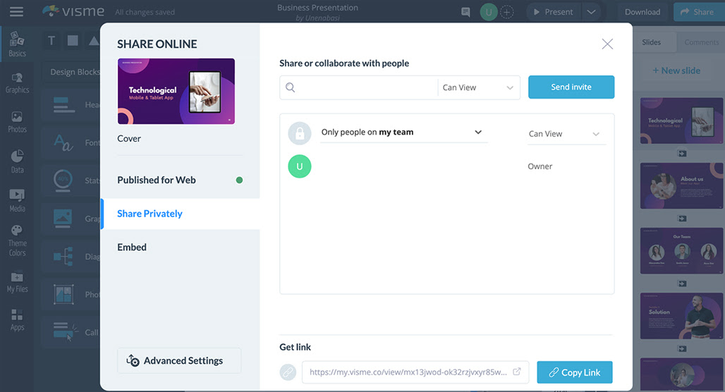 Visme infographic design interface screenshot