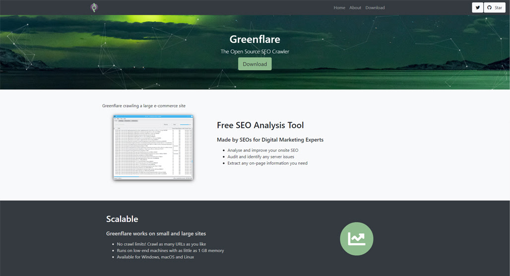 Greenflare SEO website crawler interface screenshot