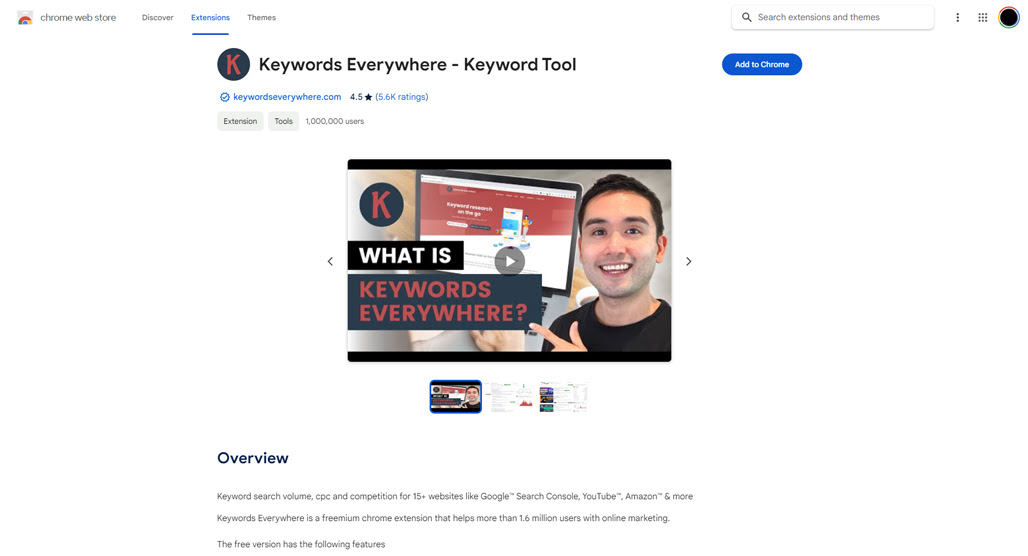 Keywords Everywhere browser extension search results
