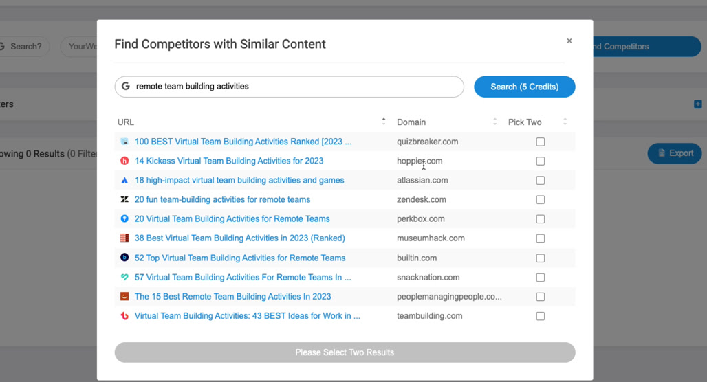 Topicfinder content research tool interface screenshot
