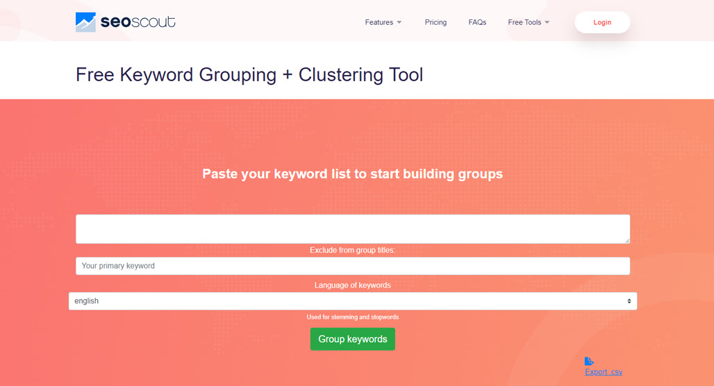 SEO Scout keyword clustering tool interface