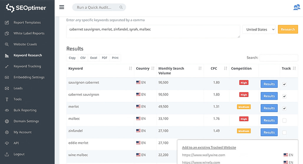 SEOptimer website interface and SEO audit tool