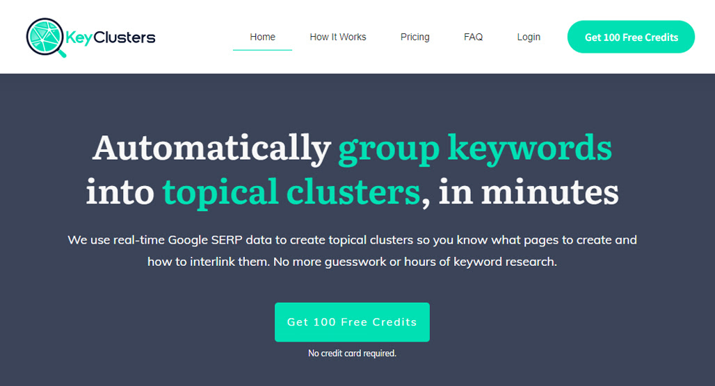 KeyClusters keyword grouping tool interface screenshot
