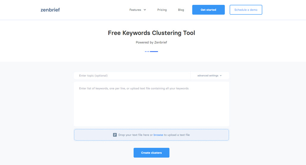 ZenBrief keyword clustering tool interface screenshot