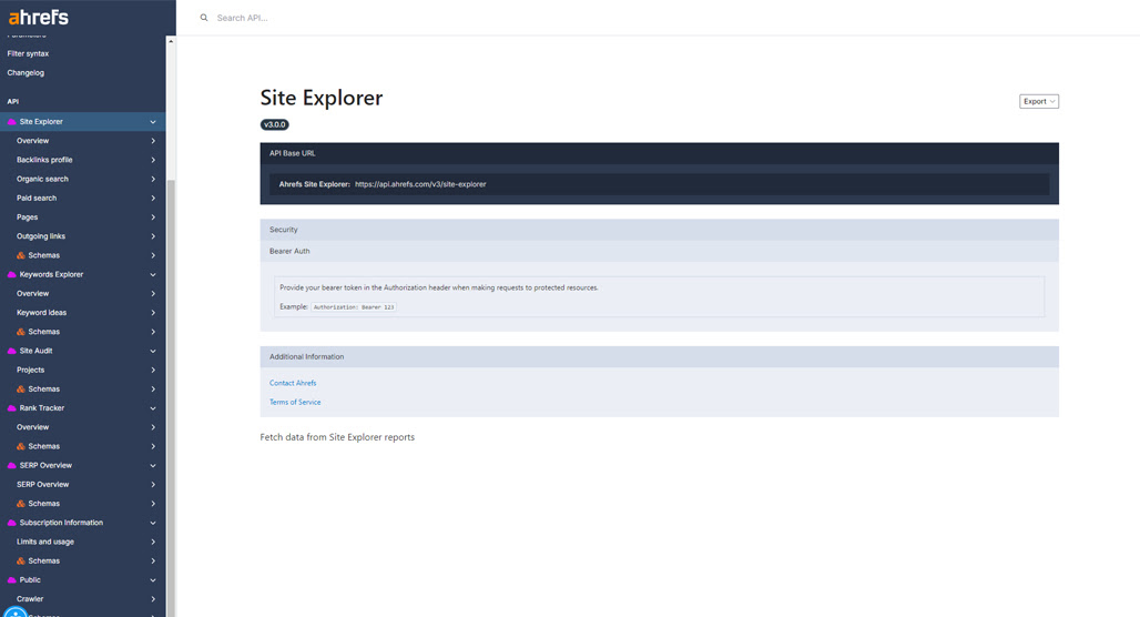 Ahrefs API dashboard interface screenshot