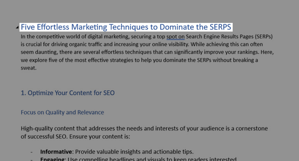 Highlighted power words in a blog title