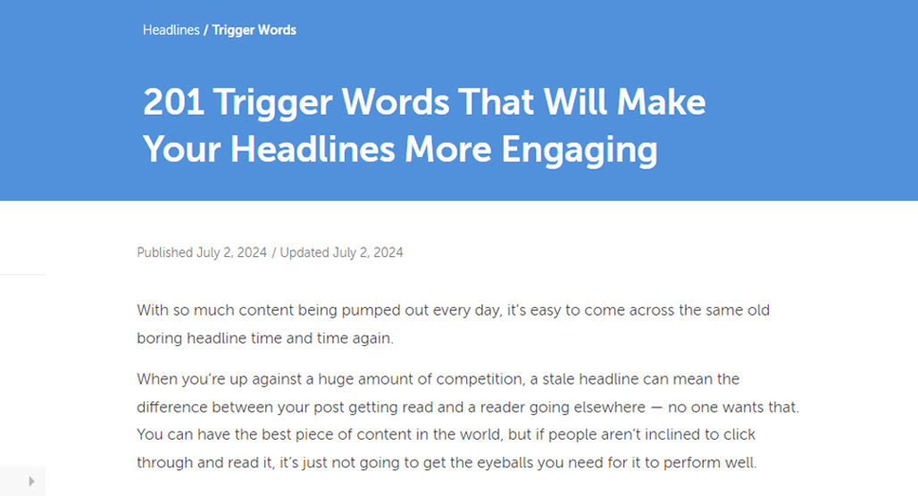 Emotional trigger words highlighted in blog titles