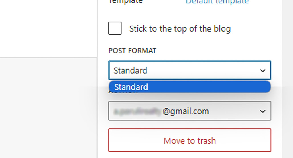 WordPress aside post format settings panel