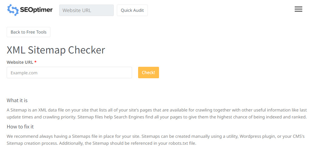 Sitemap validation tool interface screenshot