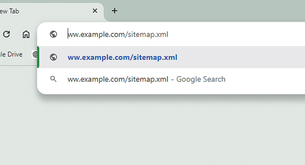 Browser address bar showing sitemap URL path