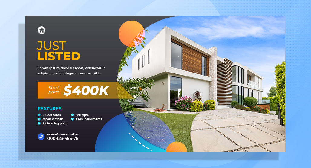 Real estate announcement card design example