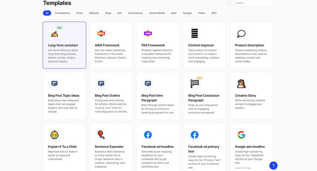 Jasper AI content writing platform interface